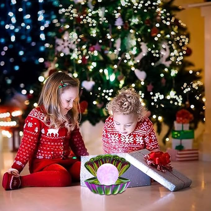 Shell Pearl Beach Themed Night Light, RGB 8 Colors Changing Mood Shell Pearl Lamps, Bedside LED Clamshell Portable Night Lights for Bar (Electroplating Colorful)