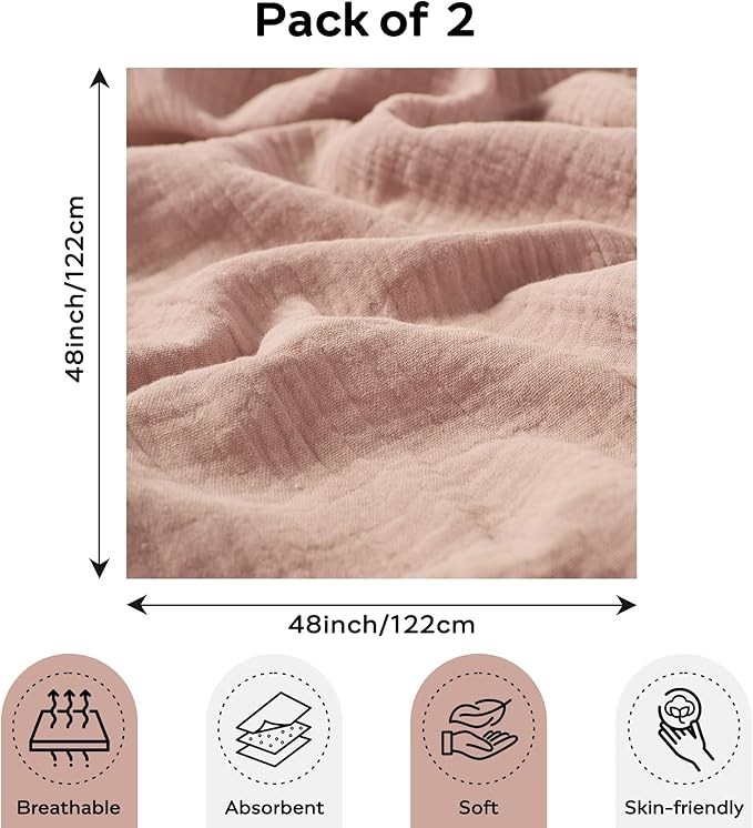 JELLYMONI Muslin Swaddle Blankets for Unisex, 2 Pack Newborn Receiving Blanket, Large 47 x 47 inches Soft Breathable Muslin Baby Blanket for Newborn Boys & Girl