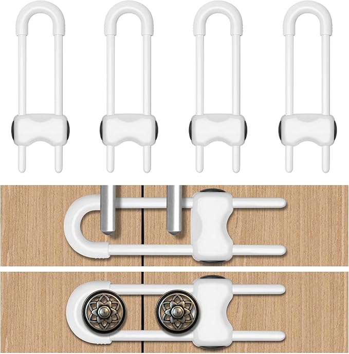 Cabinet Locks for Babies,Child Proof Cabinet Locks,4 Pack U-Shaped Baby Proofing Cabinets,Child Locks for Cabinets and Drawers,Child Safety Cabinet Locks with Adjustable(White)