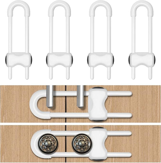 Cabinet Locks for Babies,Child Proof Cabinet Locks,4 Pack U-Shaped Baby Proofing Cabinets,Child Locks for Cabinets and Drawers,Child Safety Cabinet Locks with Adjustable(White)