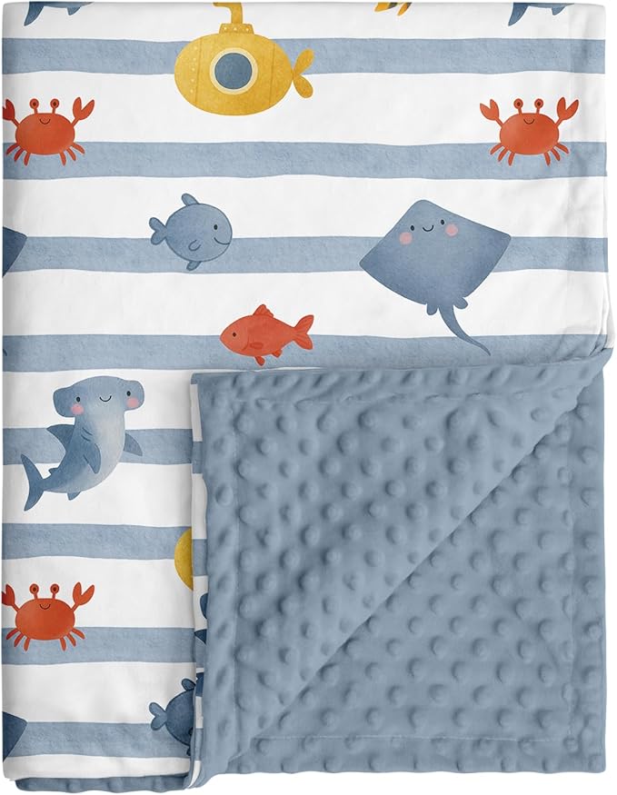 Baby Minky Blanket for Boys Girl, Super Soft Newborn Nursery Blanket with Double Layer Dotted Backing, 30x40 Cozy Printed Bed Throw Blanket, Undersea World