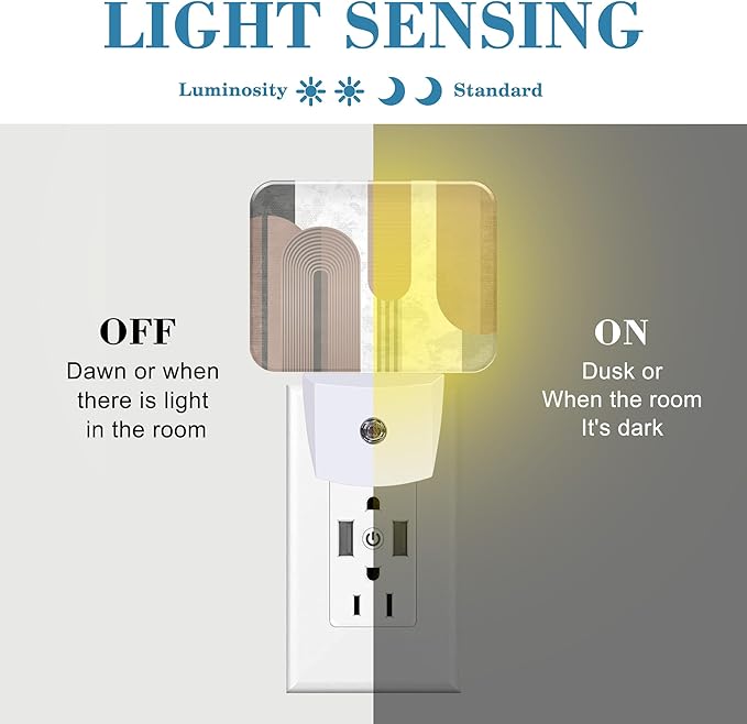 Modern Minimalist Art Night Light Plug into Wall, Gray Lines and Black Circles Night Light with Dusk to Dawn Sensor for Kid Girls Boys Women Bedroom, Hallway, Kitchen, Bathroom, Stairs Decor