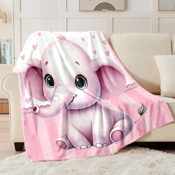 Personalized Baby Blanket for Girls, Custom Baby Blanket with Name, Soft Cozy Personalized Name Blankets for Kids, Customized Elephant Blankets for Infant Toddler Birthday Christmas