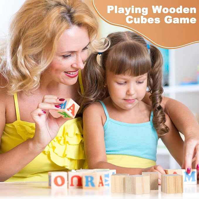 Barydat 50 Pcs 1 in Wooden Cubes, Unfinished Wooden Blocks for Crafting Natural Craft Wood Square Blank Cube for DIY Project Baby Showers