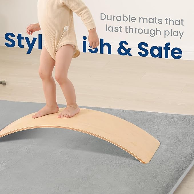 Baby Play Mat for Floor,1.3" Thick Elasti-Foam 50"×74" Playpen Mat for Tummy Time,Water Repellent Soft Coral Velvet for Toddler,Infant,Kids,Non-Slip Backing Safe for Crawling(Light Grey)