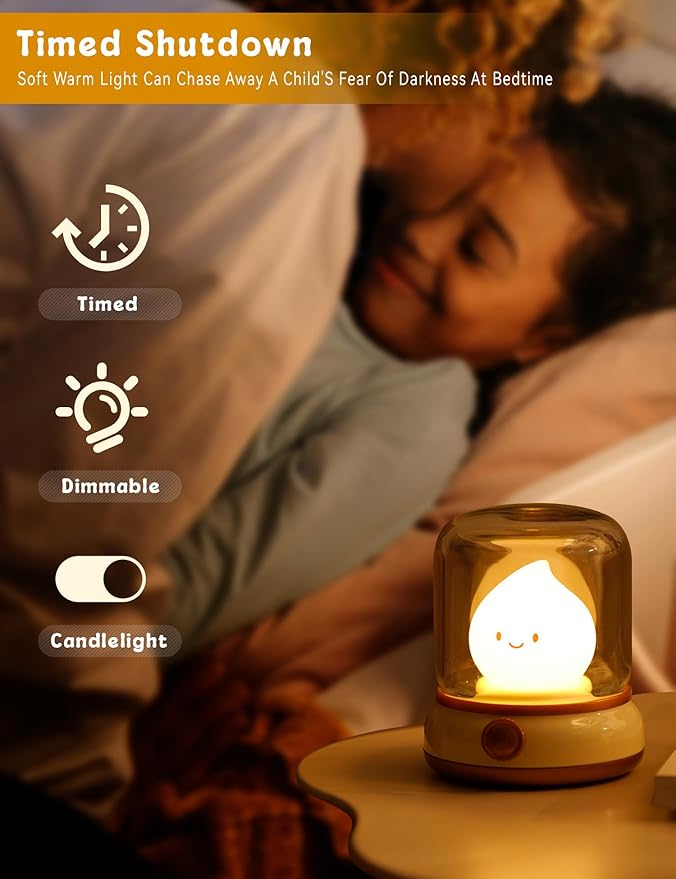Christmas Gifts for Teens Flame Lamp, Christmas Decor,Kids Night Light，Adjustable Dimmable Rechargeable Night Light for Kids, Girls, Boys Gifts,Christmas Decorations