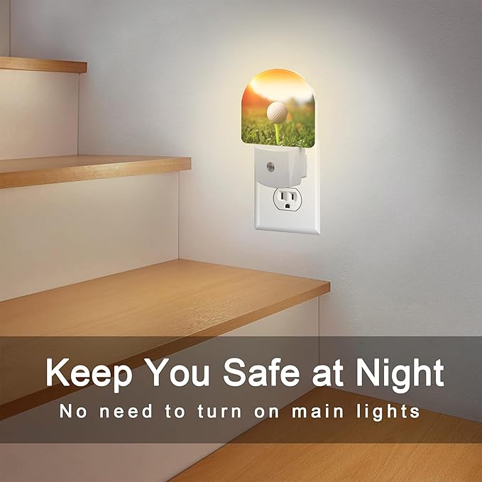 Golf Ball on tee Night Light, Green Grass Sunset Dusk to Dawn Night Light Plug into Wall,0.5w Energy Saving Sleep Friendly NightLight for Kids Boys Girls Hallway Stairway Bedroom