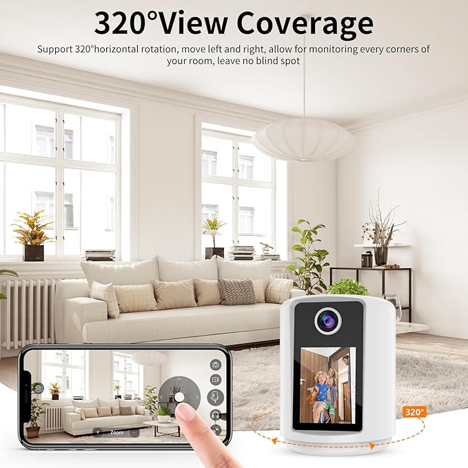 VSTARCAM Video Call Security Camera Indoor with 2.4 inch HD Screen, Pet Camera Monitor, One-Touch Call,Warm Light,360° PTZ, AI Detection,Plug in&Battery Powered,SD/Cloud Storage