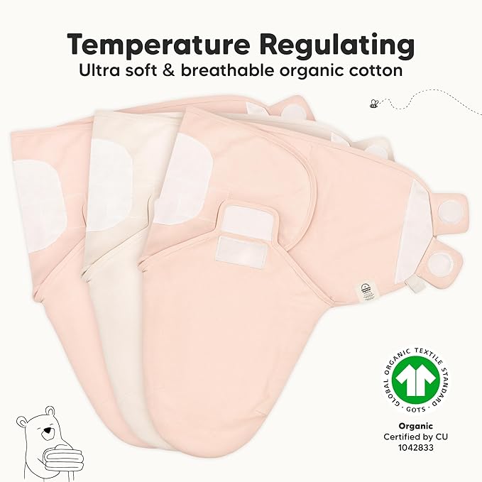 KeaBabies 3-Pack Organic Baby Swaddle Sleep Sacks - Swaddles for Newborns, Infant 3-6 Months, Baby Girls, Boys, Soft & Snug Newborn Sleep Sack, Nursery Swaddling Blankets (Angelic, L)