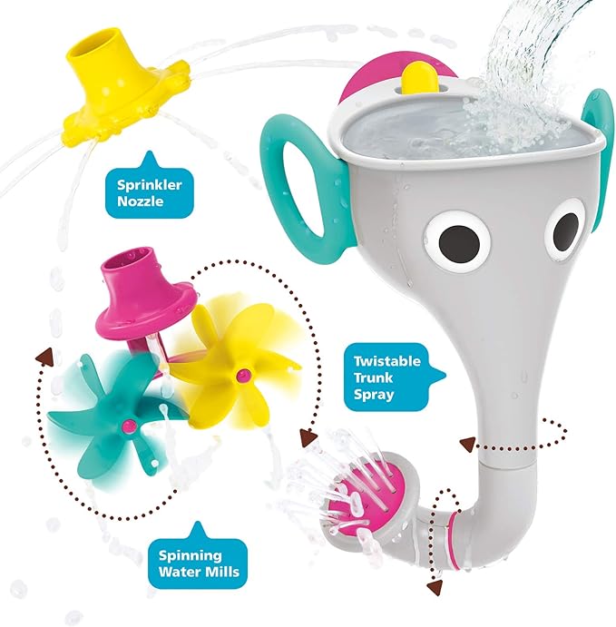 Yookidoo Elephant Trunk Funnel Baby Bath Toy - FunEleFun Fill ‘N’ Sprinkle - Fun and Imaginative Play with 3 Interchangeable Trunk Accessories for Ages 18m+ (Grey)