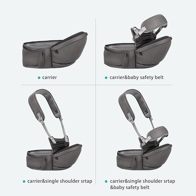 Baby Carrier - Hip Carrier for Baby with Baby Safety Strap - Toddler Carrier 7-45 lbs - Ergonomic Infant Holder with Hip Seat Large Capacity Pockets(Dark Grey)