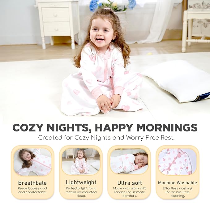 Mama Cheetah Baby Sleep Sack with Sleeves, 0.5 TOG Organic Cotton Wearable Blanket and Two-Way Zipper, Swaddle Transition Long Sleeve Sleeping Bag for Newborn Infant Toddler, 18-24 Months