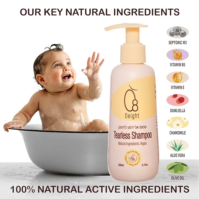 Oeight Natural Baby Soap with Tearless Baby Shampoo for Gentle and Sensitive Skin, Hair 200ml Baby Body Wash Baby Soap for Newborn, Hypoallergenic, Dermatologically Tested, Made in Israel