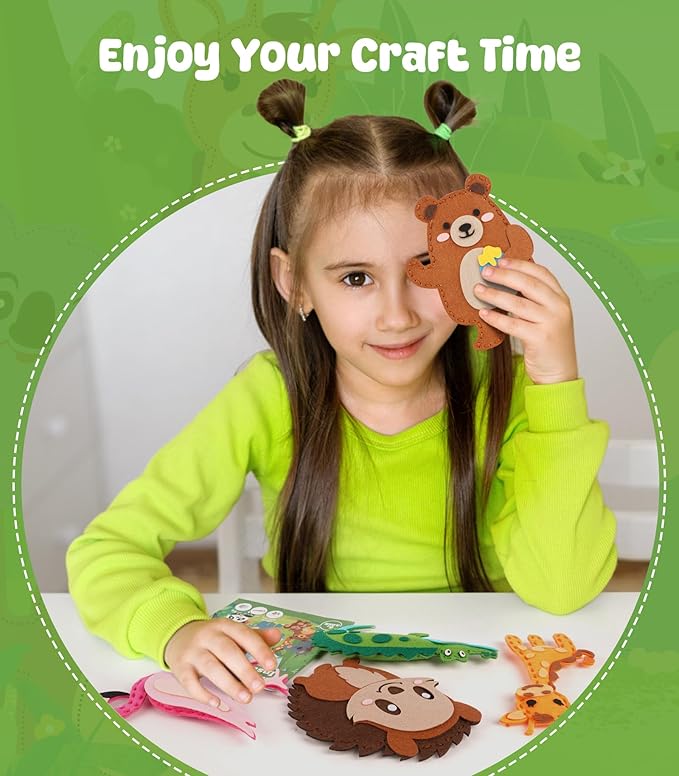 YEETIN Sewing Kit for Kids Ages 6+, Beginner Felt Sewing Craft Kit, DIY Jungle Stuffed Animals Making Set, Learn to Sew Gifts for Birthday