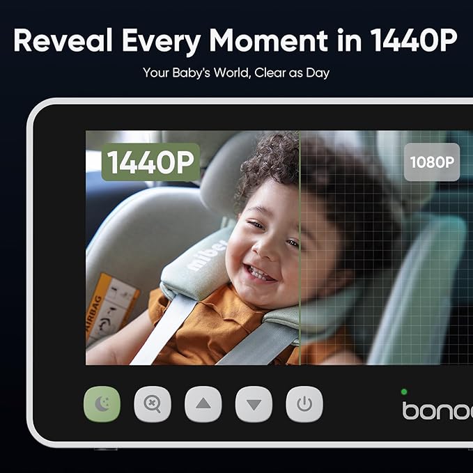 bonoch 5" 1440P Baby Car Camera - 360 Degree Rotating Wide View Backseat Rear Facing Mirror for Baby, USB Powered with Charger, Easy Setup Car Seat Monitor, Night Vision