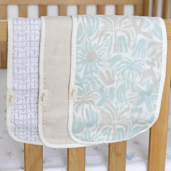 Crane Baby Muslin Baby Burp Cloths, Lightweight Absorbent Burp Cloth, Beach Life Starfish, Set of 3, 7” x 20”, Newborn Baby Essentials, Burp Cloths Baby Boy, Burp Cloths Baby Girl, Newborn Essentials