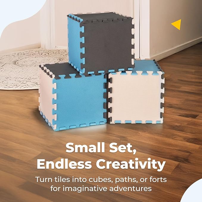 MioTetto Baby Play Mat, Comfortable Tummy Time Mat – Portable Foam Floor Tiles, Safe baby mat for floor for Crawling & Development, Soft play mat for babies 0-6 months, Stylish interlocking foam tiles