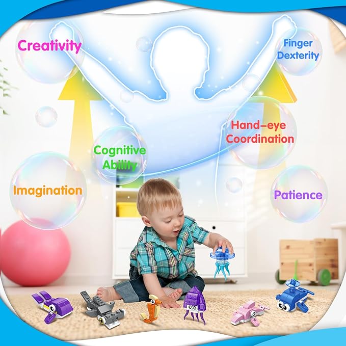 24 Packs Party Favors for Kids, 637 PCS 24in1 Marine Animals Small Fish Toys Mini Building Blocks Set for Goodie Bag Stuffers Classroom Prizes, Easter Birthday Gift for Boys Girls Ages 6-12