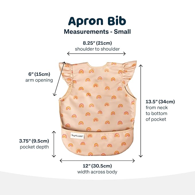 Tiny Twinkle Short Sleeve Apron Baby & Toddler Bib for Girls – Waterproof, Mess-Proof Bibs for Eating & Feeding, Machine Washable,Perfect Holiday Gift (Boho Rainbow, 6–24M)