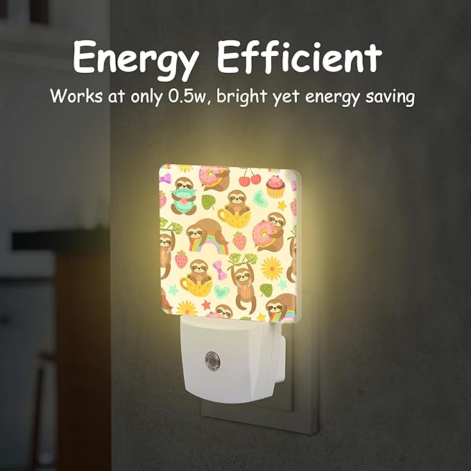 Cute Sloths Eat Dancing or Dream Night Light for Kids Girls Boys,LED Night Light Plug into Wall with Dusk to Dawn Sensor for Room Decor,Hallway,Kitchen,Bathroom,Nursery,Stairs