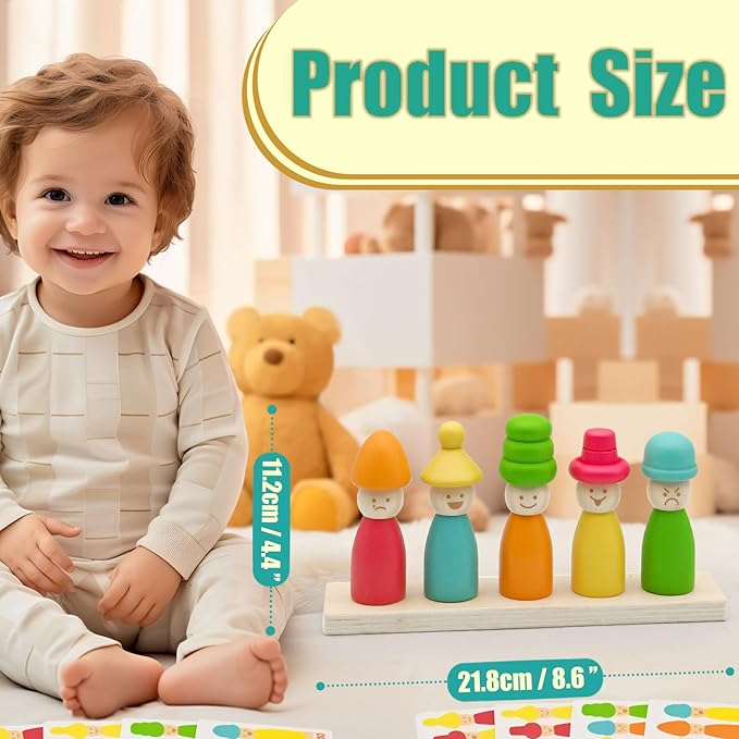 ZHX Montessori Wooden Stacking Toys for 3 4 5 6 Year Old Boys Girls, Colorful Puppet Hat Face Matching Game Preschool Educational Toys Gift for Toddler