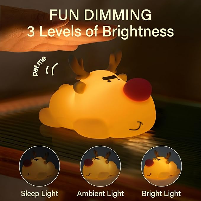 Reindeer Night Light, Timer Night Light, Soft Silicone Light, Christmas Birthday Gift Night Lamp, Gift Nightlight for Girls & Kids, Room Decor