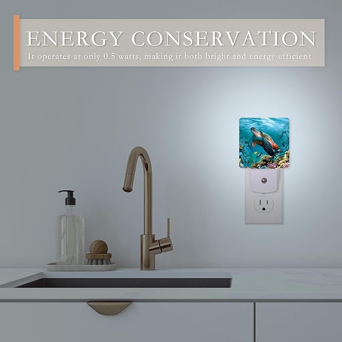Night Light Plug into Wall,Sea Turtle Corals Fish Night Light with Dusk to Dawn Sensor Night Light for Kid Girls Boys Women Men Room Decor,Hallway,Kitchen,Bathroom,Nursery,Stairs