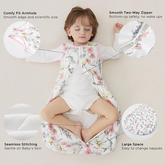 Duomiaomiao 2.5 TOG Baby Sleep Sack 100% Cotton Winter Baby Wearable Blanket, Warm Quilted Comfy Toddler Sleeping Sack