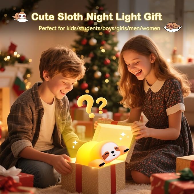 Cute Sloth Night Light for Kids, 3-Level Dimmable Nursery Nightlight, Silicone Squishy Light Up Sloth Gifts, Rechargeable Bedside Touch Lamp for Breastfeeding Toddler Baby Kids Decor