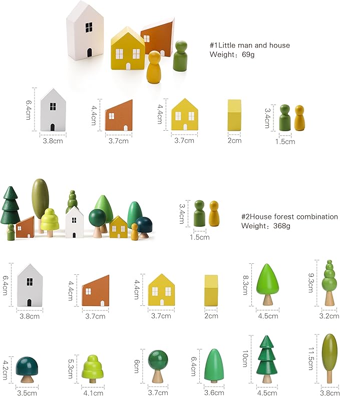 Wooden Forest House Stacking Toy Set with 13PCS Wood Miniature Tree Blocks Set Elegant Ornaments for Home Decor Accessories for Baby 36 Months+