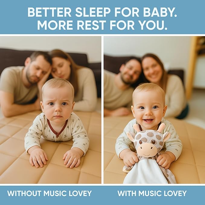 Baby Sleep Soother Beige & White Giraffe Plush with Heartbeat & Lullaby Sounds, 4-in-1 Sound Machine, Security Blanket & Pacifier Holder, Baby Registry Essential & Christmas Gift for Newborns, Infants