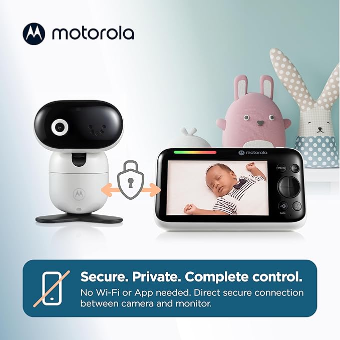 Motorola Nursery Video Baby Monitor with Camera, 5" Screen HD PIP1610, No WiFi, Wall Mount, Long Range, 2-Way Audio, Temperature Sensor, Motorized, Lullabies, Cry Detection