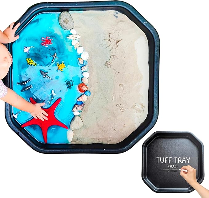 Tuff Tray (Small Black), Sensory Tray with Textured Surface, Sand and Water Table, Sensory Bin – Sensory Play for Toddlers and Kids