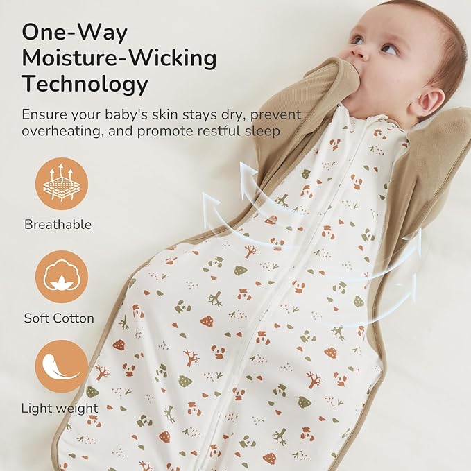 Transition Swaddle Sleep Sack, 3-6 Months, 12-18 lb, Arms In/Out, 2-Way Zipper, Moisture-Wicking Fabric, Improves Sleep, Snug Fit, Helps Calm Startle Reflex (Bear and the Forest)