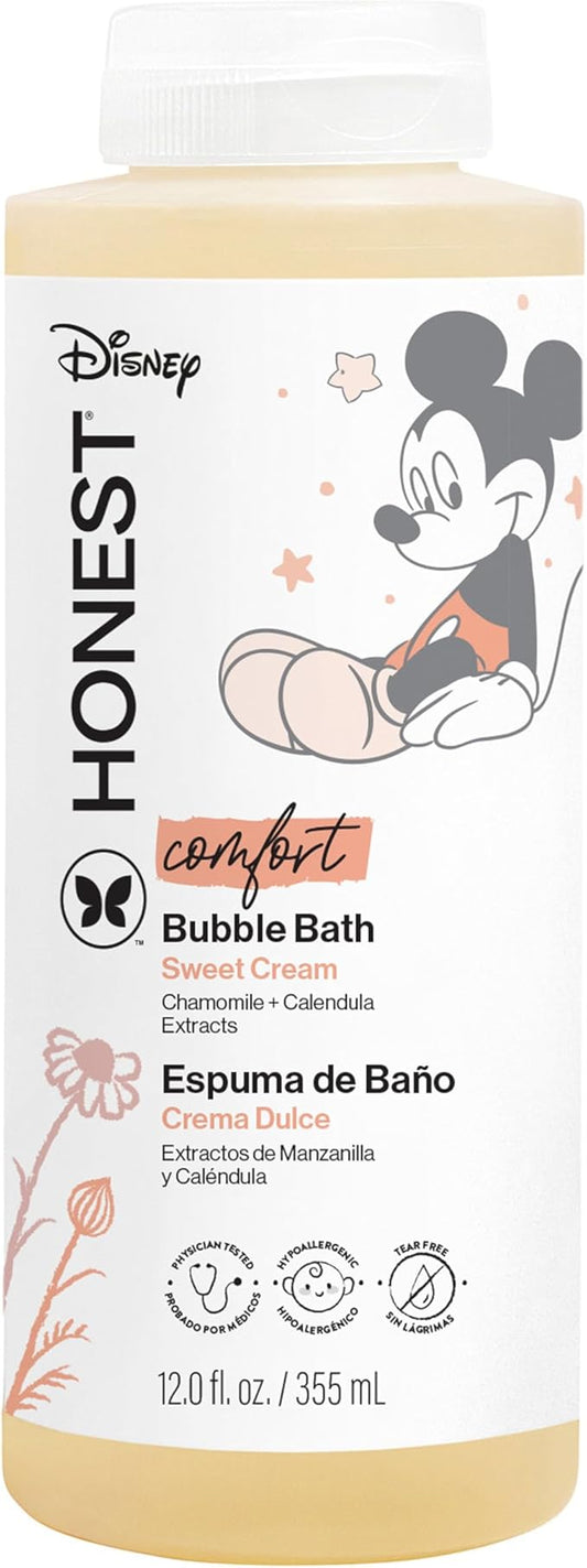 The Honest Company Foaming Bubble Bath | Gentle Enough for Baby | Dermatologist Tested, Tear-Free, Hypoallergenic | Disney’s Mickey Mouse Comfort Sweet Cream, 12 fl oz