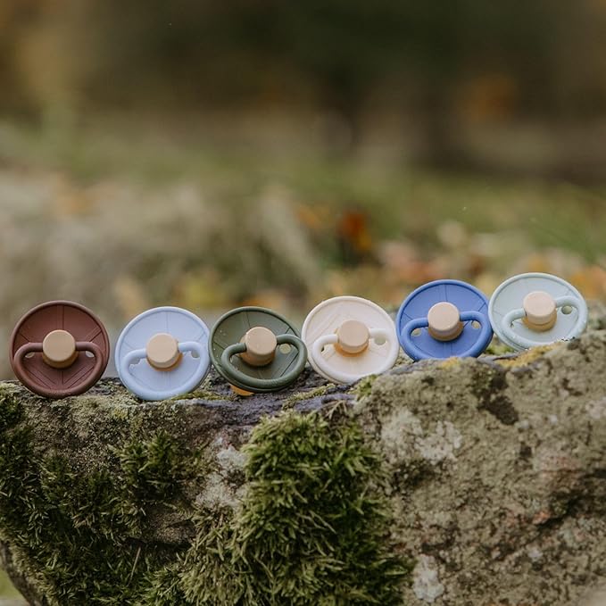 FRIGG Little Viking Natural Rubber Baby Pacifier 2-Pack | Made in Denmark | BPA-Free (Cocoa/Olive, 0-6 Months)