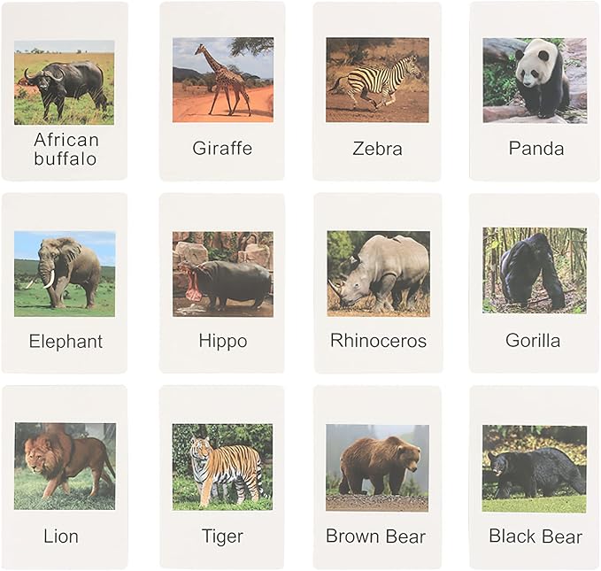 Small Montessori Animal Figures with Flash Cards, Realistic Animal Figurines Toys, Montessori Materials Homeschool Preschool Science Educational Matching Game for Toddler Kids (Zoo)