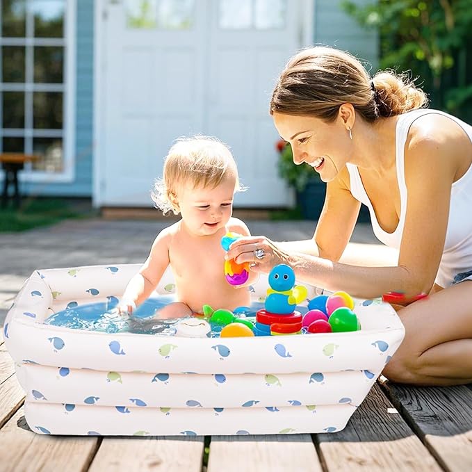 Inflatable Baby Bathtub with Built-in Air Pump, Portable Bathtub for Babies 1-5 Years Old, Small Ball Pool, Foldable Bath Tub for Travel, 30.7 x 14.6 Inch (Whale)