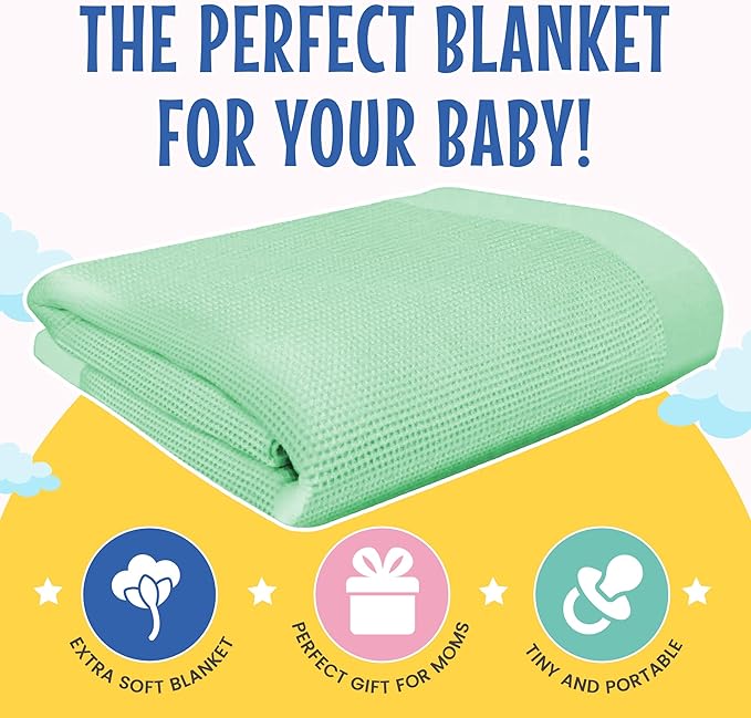 Thermal Waffle Knit Baby Blanket - Soft Breathable Mini Blanket for Newborns and Infants - Toddler Blankey for Strollers, Travel, Naptime, Nursery and More - 18" x 20" (Mint, Satin Trim)