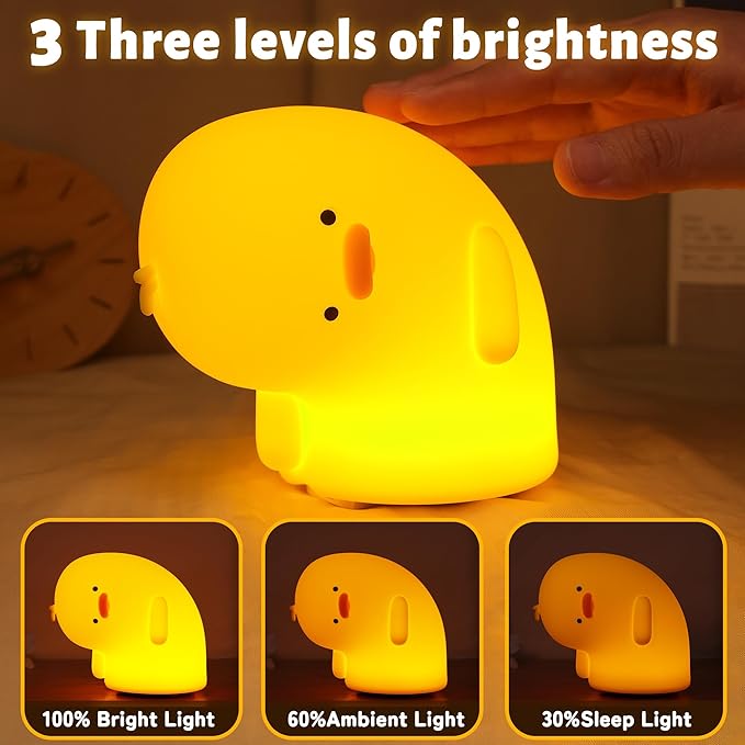 Attivolife Duck Night Light, Silica Gel Nursery Bedside Lamp with Dimmable Rechargeable Timer, Great Decor Piece for Bedrooms, Study, Creative Gift Idea Appeals to Mother Kids Friends Family