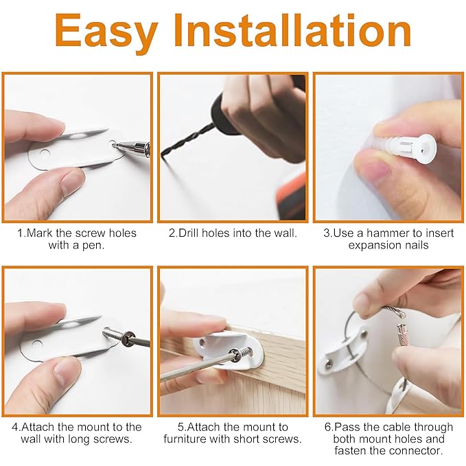 Furniture Anchors (20 Pack) for Baby Proofing, Anti Tip Furniture Anchor Securing 420lbs Tension Earthquake Resistant Metal Furniture Wall Anchor Prevent Baby Pet from Falling Furniture