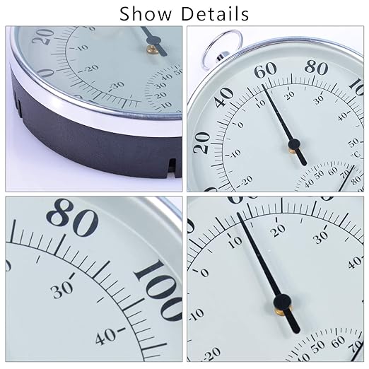 Indoor Outdoor Thermometer - Weather Dial Hygrometer Thermometer, No Battery Required Hanging Hygrometer for Wall, Table, Car, Greenhouse or Decorative, Round 4" in Diameter