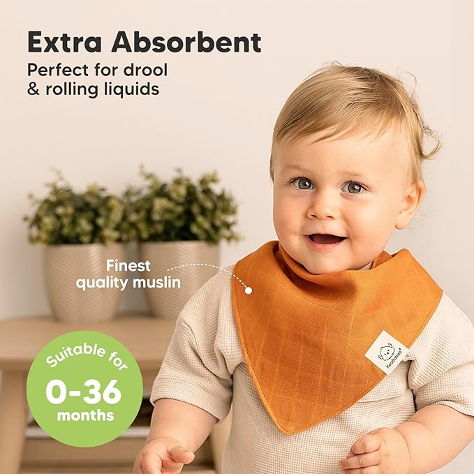 8-Pack Muslin Baby Bibs for Boys, Girls - Muslin Bandana Drool Bibs for Baby Girl & Boy, Drooling Newborn, Teething Toddler, Infant 0-36 Months, 100% Cotton Extra Absorbent & Soft (Spice)