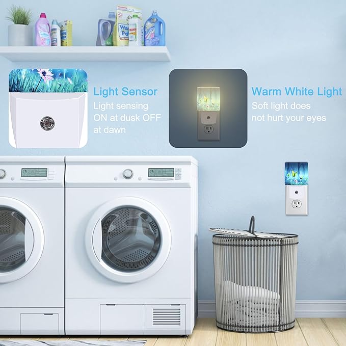 Mystic Fairy Butterflies Floral Plug in Night Light with Auto Dusk to Dawn Sensor,Warm Night Lights for Boys Girls Bedroom Bathroom Hallway Kids Room Gifts