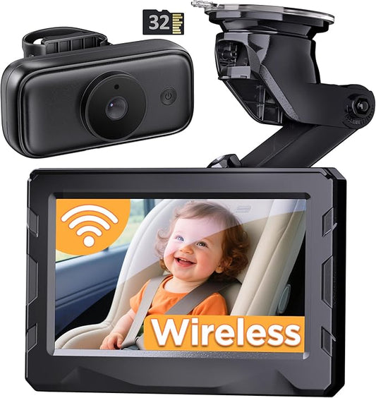Wireless Baby car Camera - 40 Hours Battery Life& 940mn Night Vision, 4.3'' HD Car Baby Monitor - 1080P Video & 360° Adjustable, Rear Facing Back Seat Camera - Essentials for Newborn Families