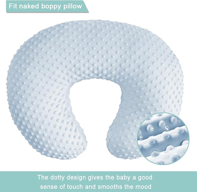 iEvolve Minky Nursing Pillow Cover Breast Feeding Pillow Cover Slipcover U Shape for Baby Boy Girl,Cover Only(Babyblue&White, Pack of 2)