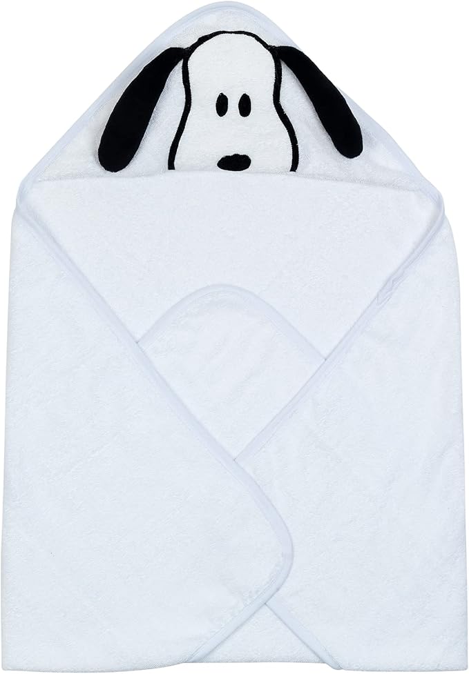 Lambs & Ivy Snoopy Baby/Infant Cotton Hooded Bath Towel - White