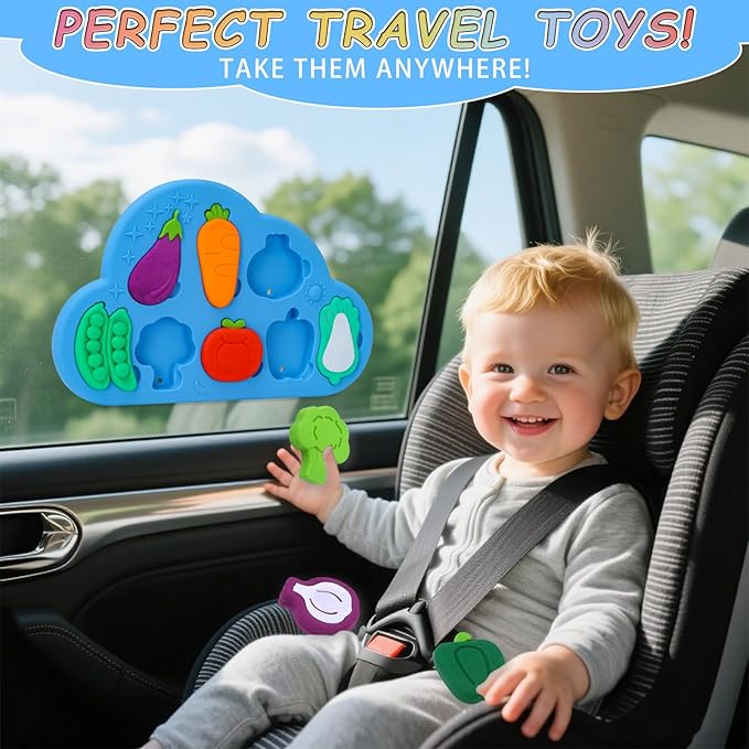 Baby Bath Toys, Premium Silcone Mold Free Vegetable Bath Toys, Soft Toddlers Floating Bathtub Toy, No Hole Tub Water Toys, Shape Sorting&Matching Educational Learning Toy Gift for Boys Girls Kids