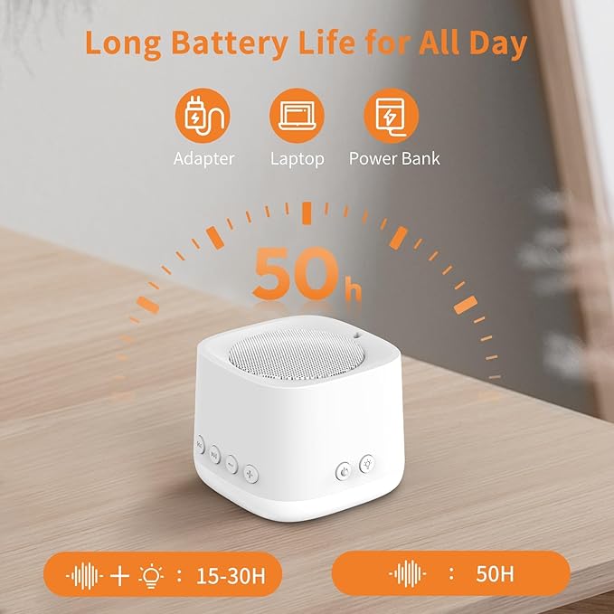 Portable Sound Machine for Sleep, Mini Travel White Noise Sound Machine with Amber Night Light, Long-Lasting Power, 16 Soothing Sounds, Memory, Timer for Adults Baby Office Privacy, Hotel