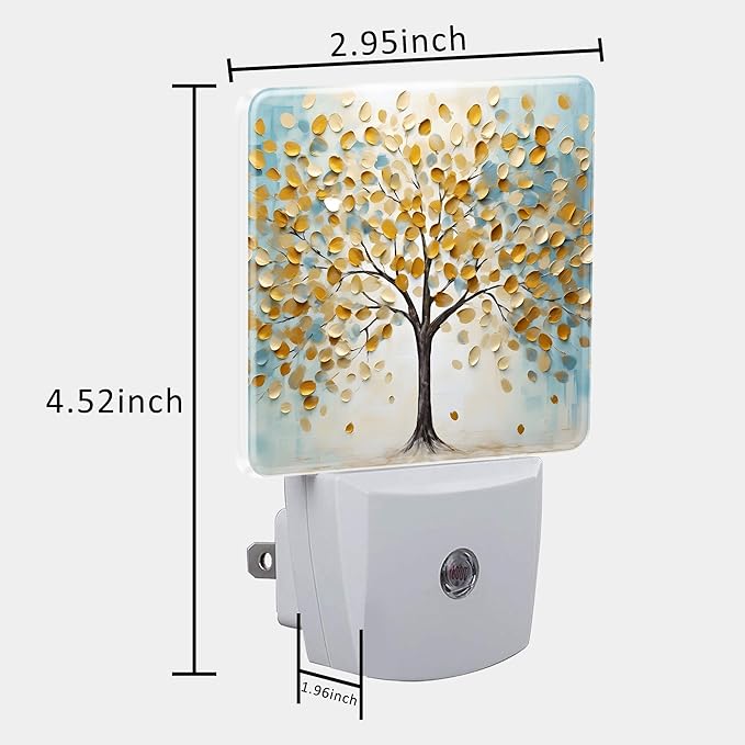 Plug in Night Lights Golden Tree Of Life Oil Painting Nightlight Plug Into Wall Dusk to Dawn Sensor LED Night Light for Kid Girls Boys Women Room Decor,Hallway,Kitchen,Bathroom,Nursery,Stairs